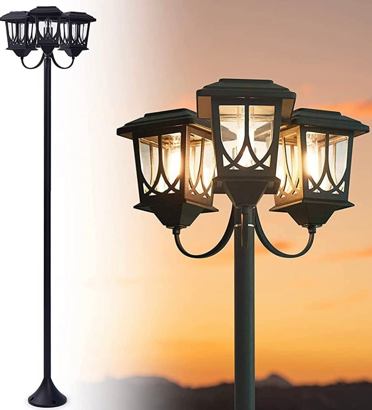 SmartYard Aluminum 74.8“ Outdoor Lamp Post Lights ,3-Head Waterproof Street Lights 60 Lumen - Outdoor Solar Outlet