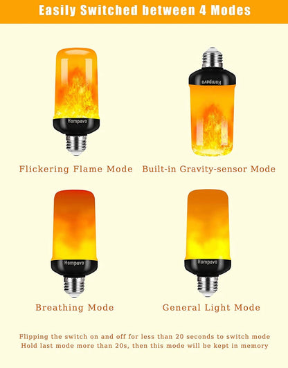SmartYard LED Flame Light Bulb, 4 Modes Flickering Light Bulbs with Upside Down Effect (4-Pack) - Outdoor Solar Outlet