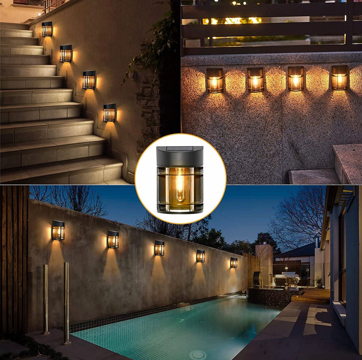 SmartYard Solar Fence Lights Outdoor, Deck Lights LED Tungsten Filament Bulb Vintage Style 8-Pack - Outdoor Solar Outlet