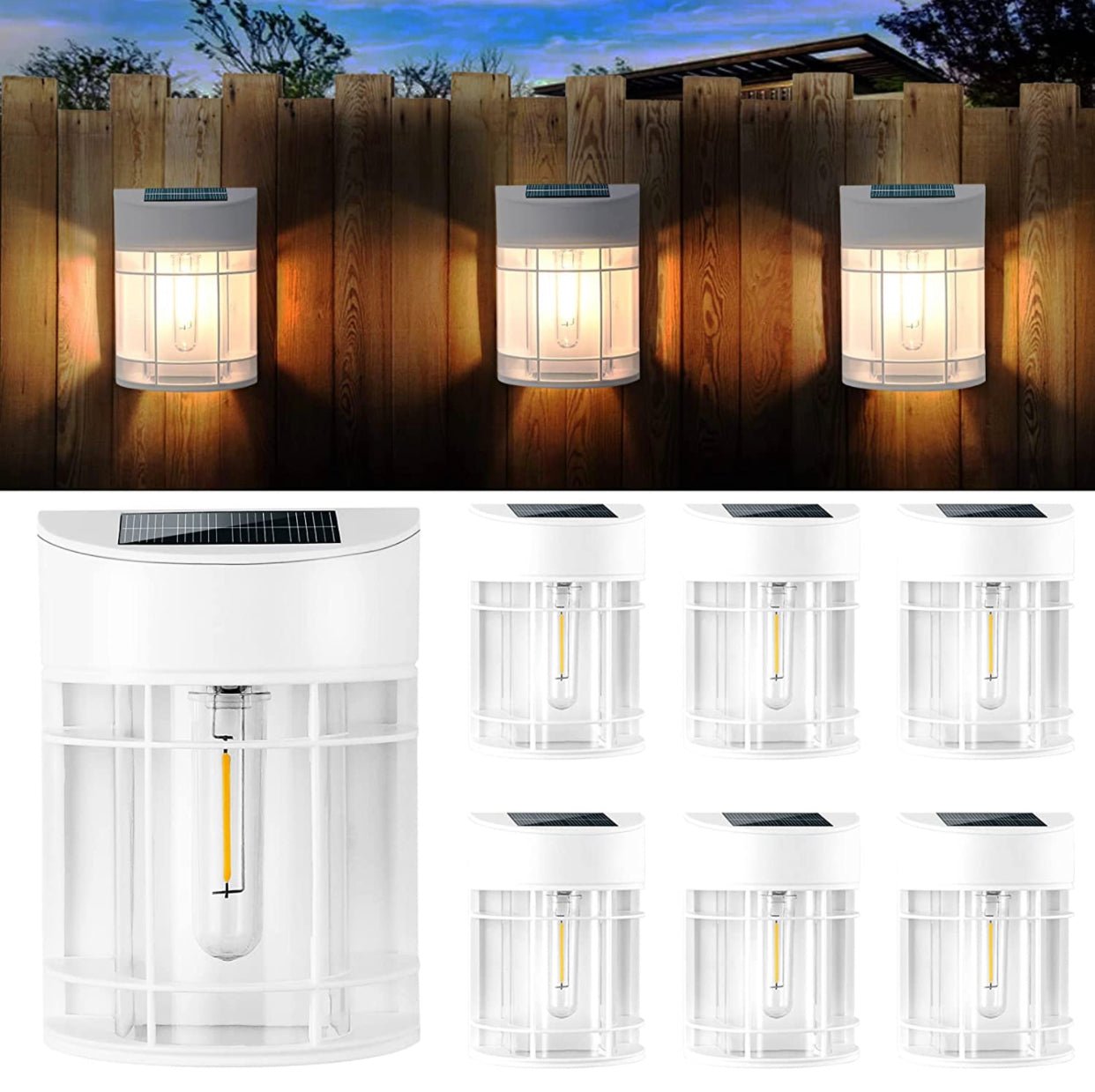 SmartYard Solar Fence Lights Outdoor, Deck Lights LED Tungsten Filament Bulb Vintage Style 8-Pack - Outdoor Solar Outlet