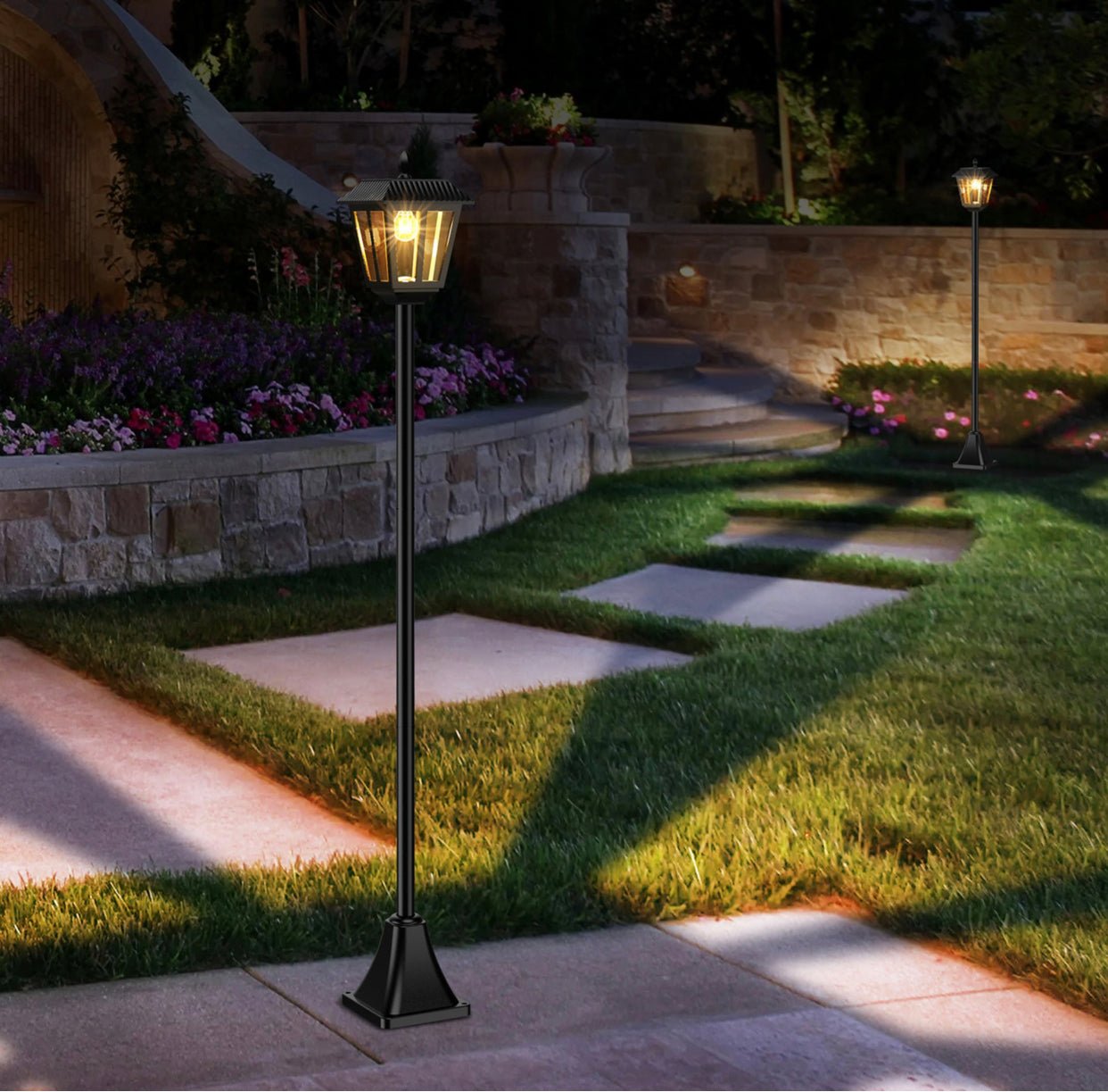SmartYard Solar Post Lamp Set, Warm White Vintage Light (2-Pack) - Outdoor Solar Outlet