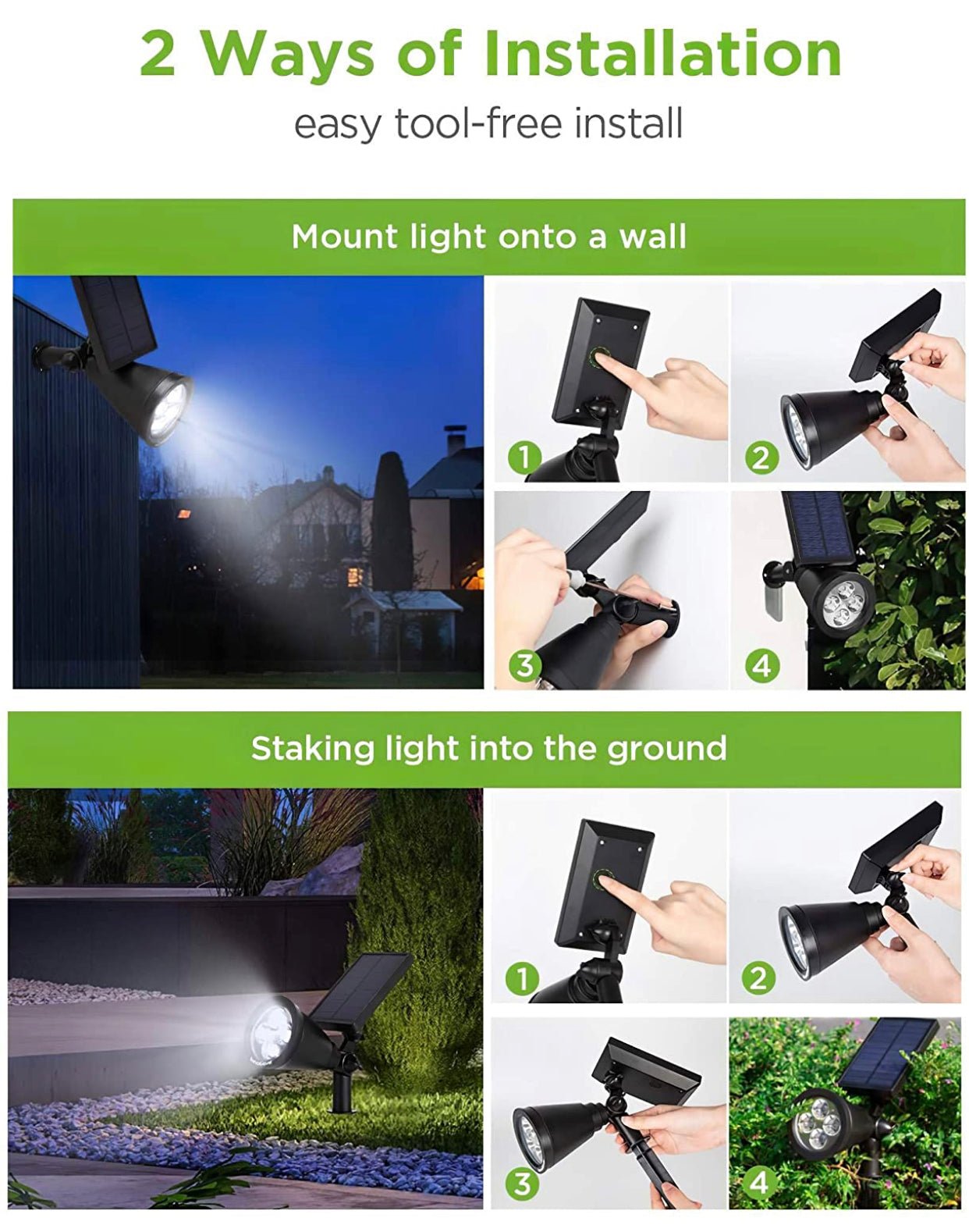 SmartYard Solar SpotLights Outdoor, Waterproof Solar Powered Landscape 2-in-1 Wall Light Auto On/Off , Pack of 4 - Outdoor Solar Outlet