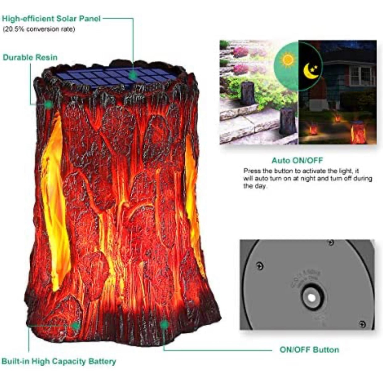SmartYard Solar Stump Lights Outdoor Upgraded Larger Size Flickering Flame Decorative Solar Lantern 2 -Pack - Outdoor Solar Outlet