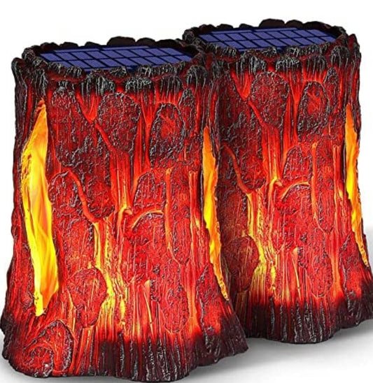 SmartYard Solar Stump Lights Outdoor Upgraded Larger Size Flickering Flame Decorative Solar Lantern 2 -Pack - Outdoor Solar Outlet