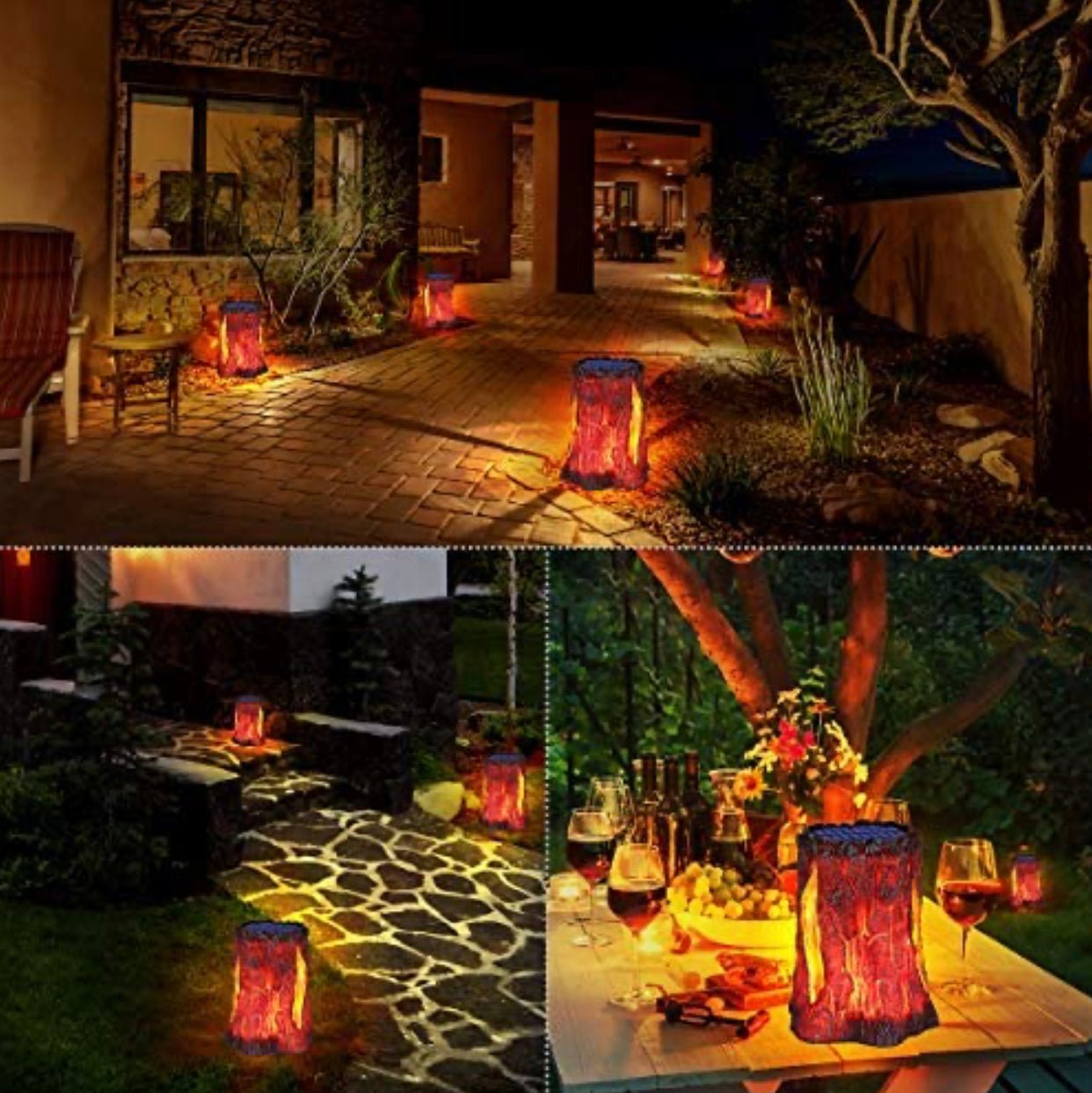 SmartYard Solar Stump Lights Outdoor Upgraded Larger Size Flickering Flame Decorative Solar Lantern 2 -Pack - Outdoor Solar Outlet