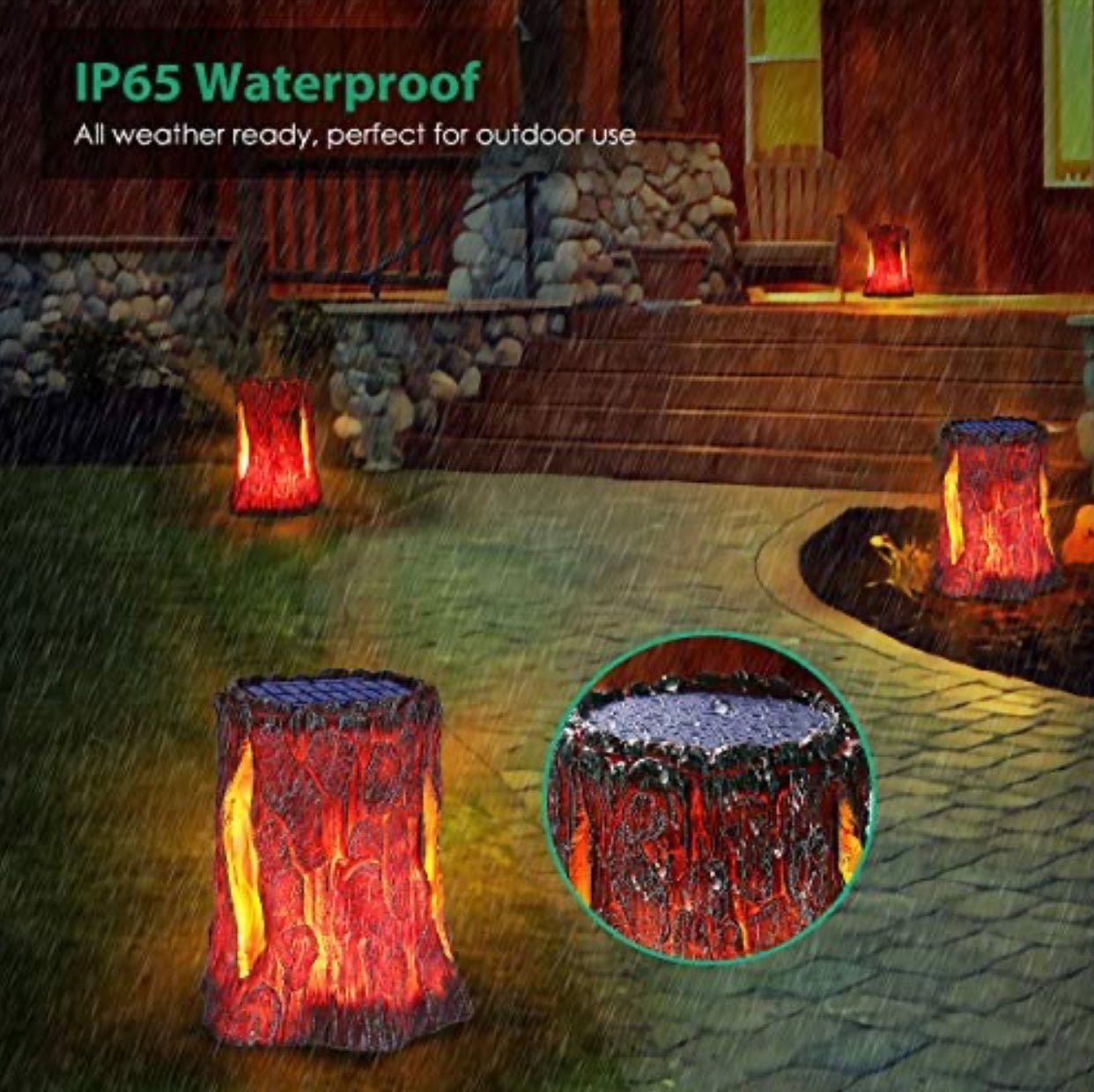SmartYard Solar Stump Lights Outdoor Upgraded Larger Size Flickering Flame Decorative Solar Lantern 2 -Pack - Outdoor Solar Outlet