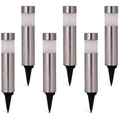 Solar Bollard Lights Outdoor - Stainless Steel Warm White LED 6 Pack - Outdoor Solar Outlet