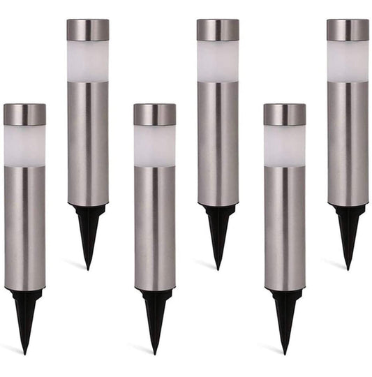 Solar Bollard Lights Outdoor - Stainless Steel Warm White LED 6 Pack - Outdoor Solar Outlet