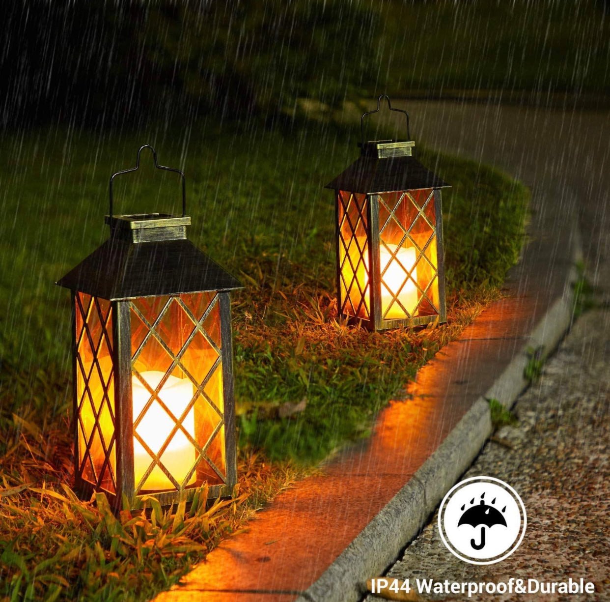 Solar Candle Lanterns Outdoor, 2 Pack Waterproof, LED Lanterns Solar Powered with Handle, Flickering Flameless Candle Lights - Outdoor Solar Outlet