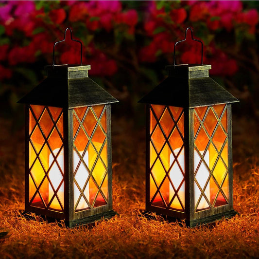 Solar Candle Lanterns Outdoor, 2 Pack Waterproof, LED Lanterns Solar Powered with Handle, Flickering Flameless Candle Lights - Outdoor Solar Outlet