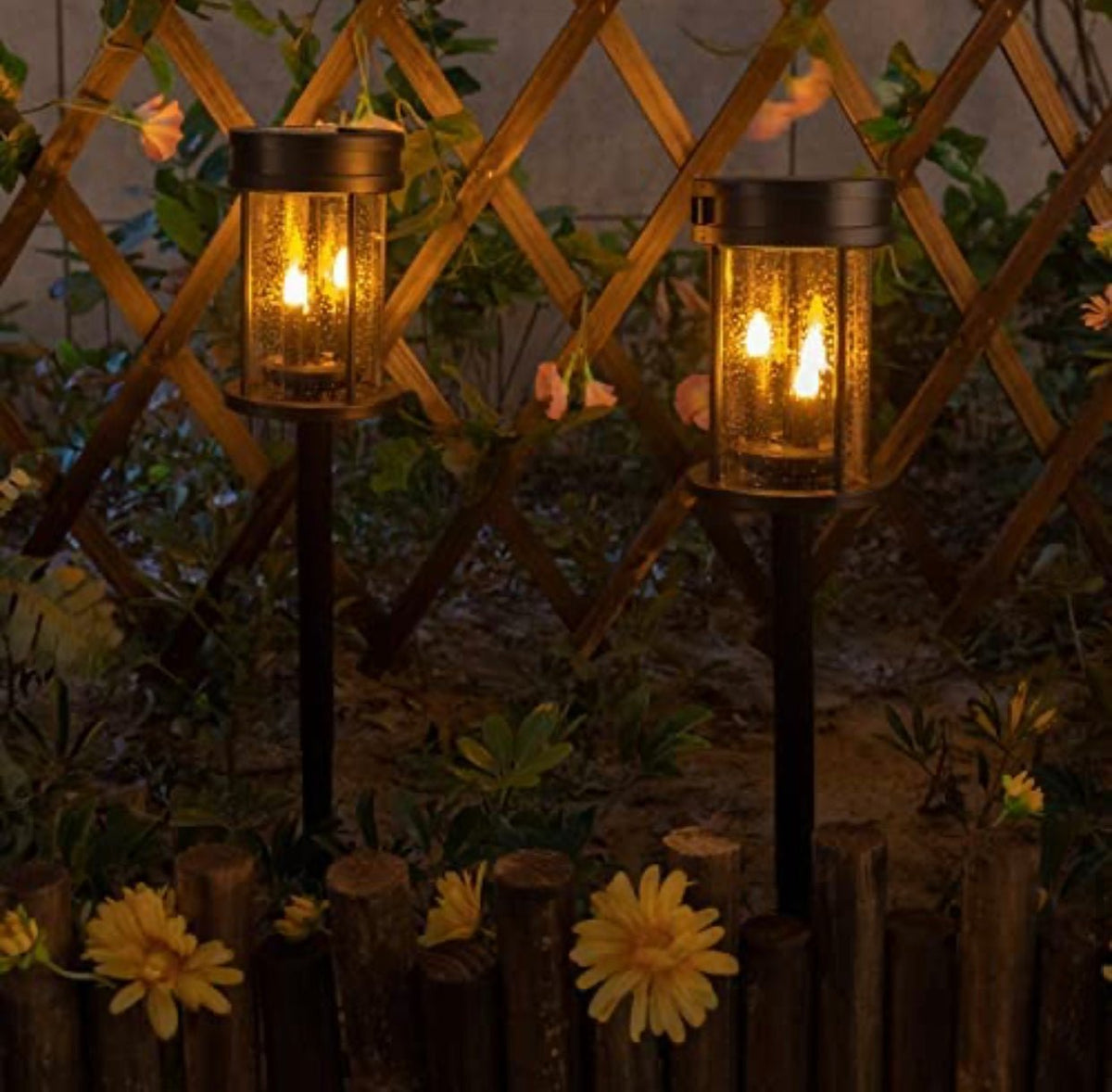 Solar Flickering Candle Lantern Outdoor Garden Stake Lights (2Pack, Black) - Outdoor Solar Outlet