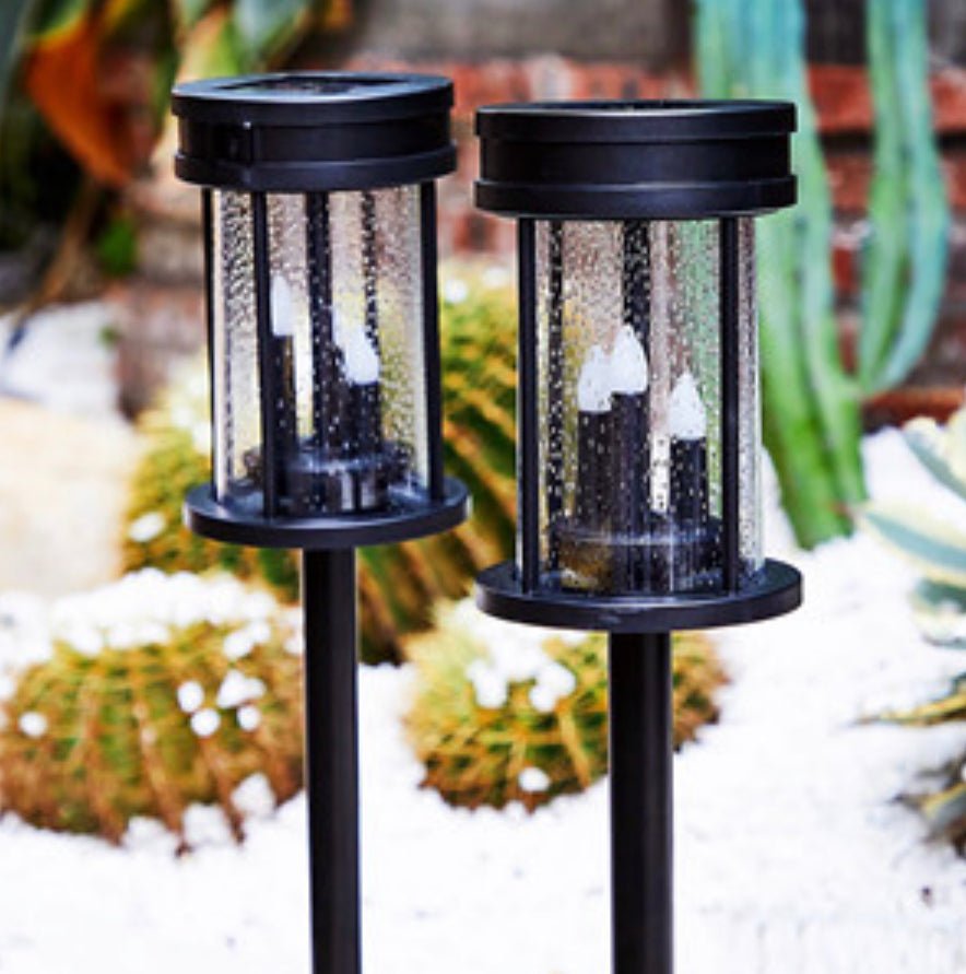Solar Flickering Candle Lantern Outdoor Garden Stake Lights (2Pack, Black) - Outdoor Solar Outlet