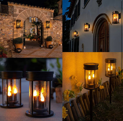 Solar Flickering Candle Lantern Outdoor Garden Stake Lights (2Pack, Black) - Outdoor Solar Outlet