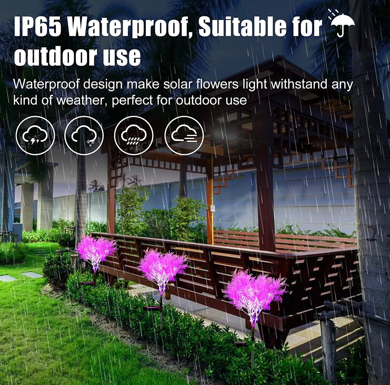 Solar Flowers Pink Rime Flower Design, Solar Powered Flowers Light Dusk to Dawn 2-Pack - Outdoor Solar Outlet