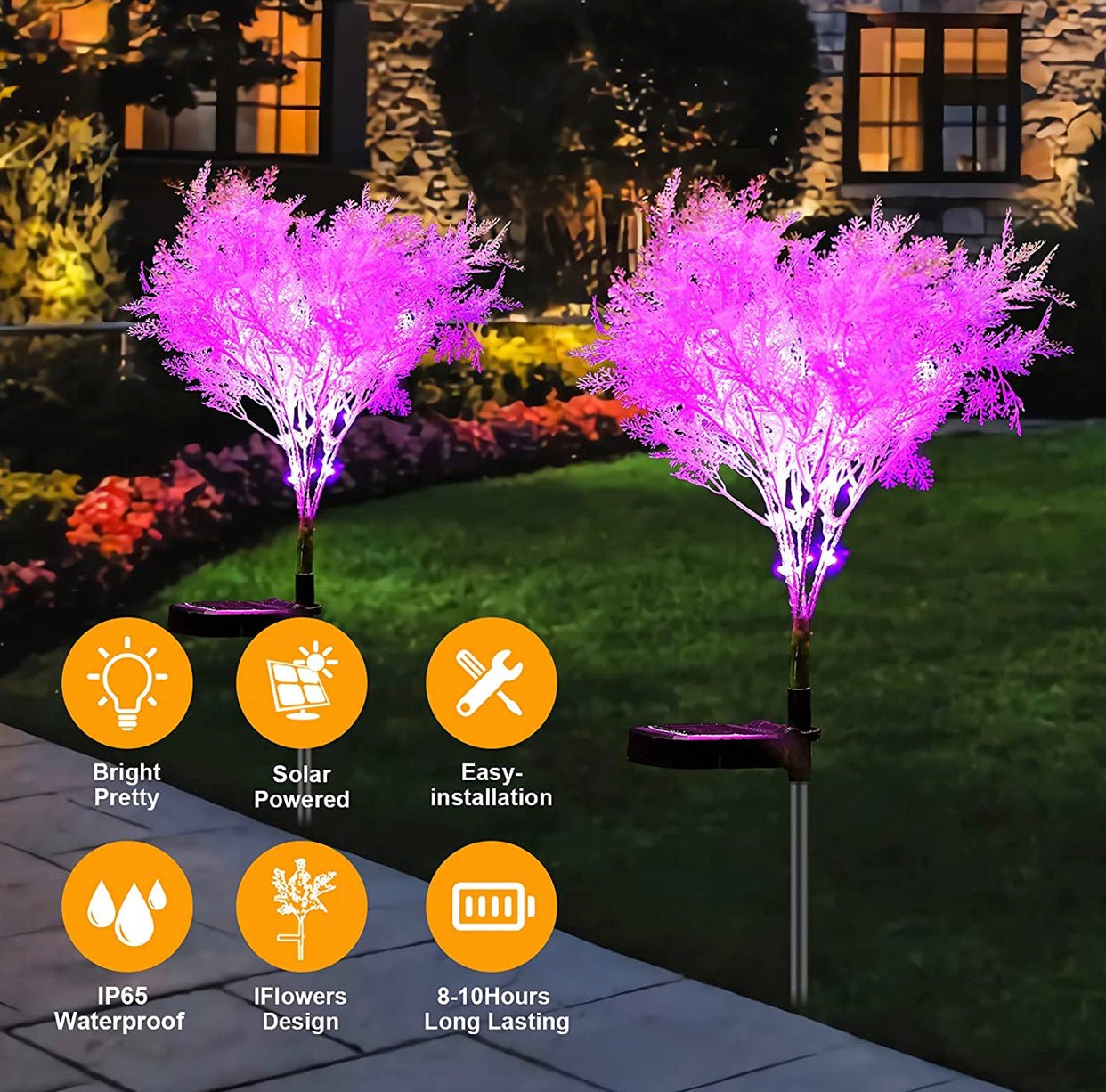 Solar Flowers Pink Rime Flower Design, Solar Powered Flowers Light Dusk to Dawn 2-Pack - Outdoor Solar Outlet