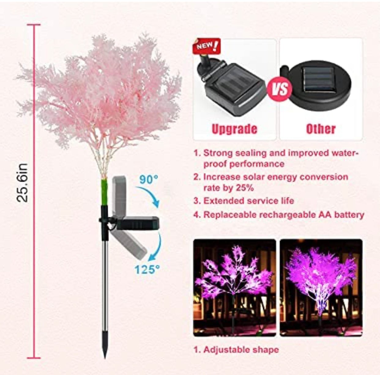 Solar Flowers Pink Rime Flower Design, Solar Powered Flowers Light Dusk to Dawn 2-Pack - Outdoor Solar Outlet