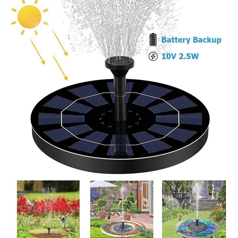 Solar Fountain Pump 2.5W Circle Floating Solar Water Fountains Pump Built-in Battery Backup with 6 Nozzles - Outdoor Solar Outlet