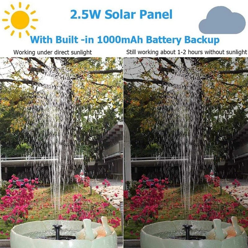 Solar Fountain Pump 2.5W Circle Floating Solar Water Fountains Pump Built-in Battery Backup with 6 Nozzles - Outdoor Solar Outlet