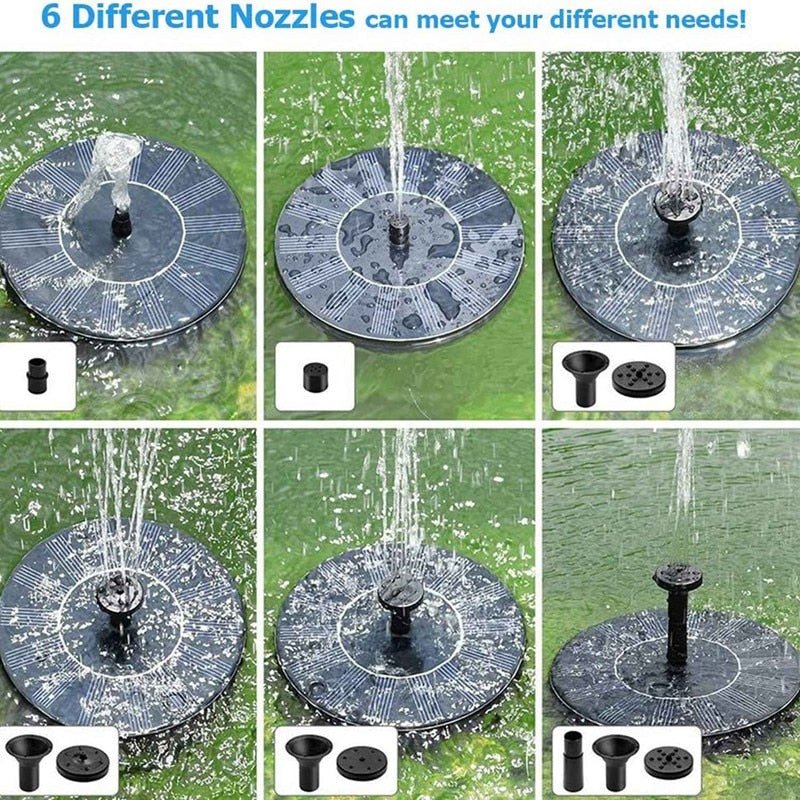 Solar Fountain Pump 2.5W Circle Floating Solar Water Fountains Pump Built-in Battery Backup with 6 Nozzles - Outdoor Solar Outlet