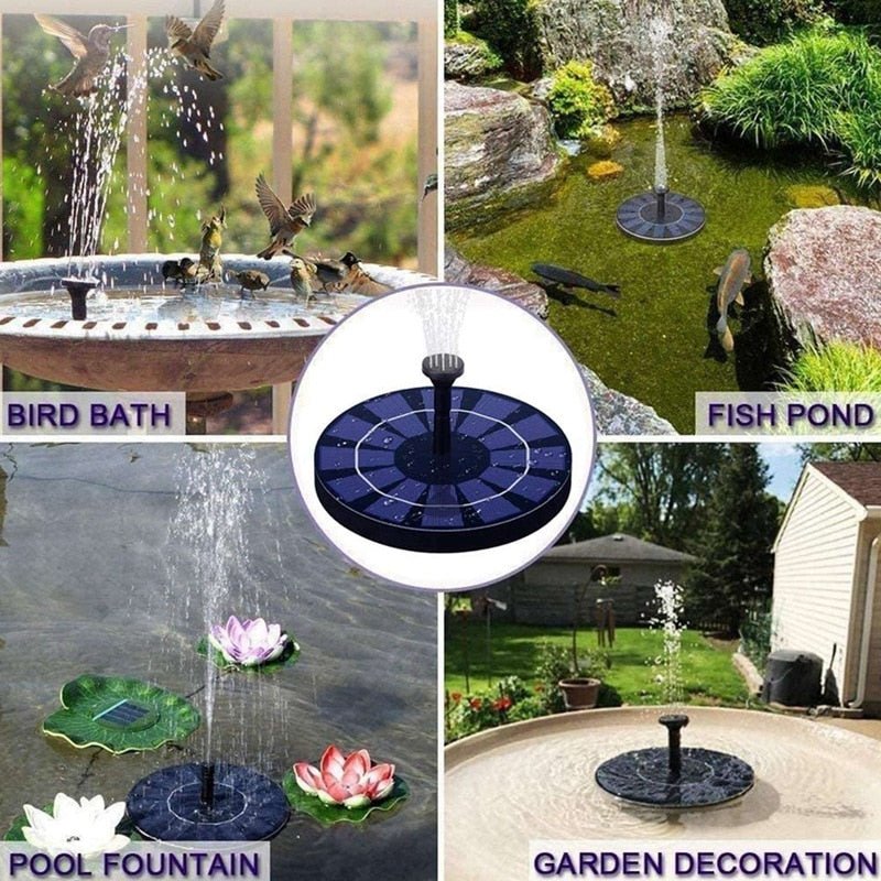 Solar Fountain Pump 2.5W Circle Floating Solar Water Fountains Pump Built-in Battery Backup with 6 Nozzles - Outdoor Solar Outlet