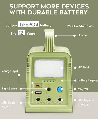 Solar Generator - Portable Power Station for Emergency ,Solar Powered Generator With Panel Including 3 Sets LED Light - Outdoor Solar Outlet