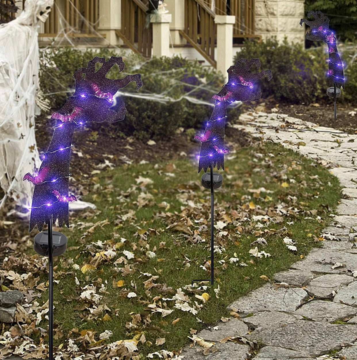 Solar Halloween Yard Decorations, Outdoor LED Solar Powered Ghost Hand Halloween Pathway Lights, Metal Garden Stakes Lawn Yard Ornament, Set of 2 - Outdoor Solar Outlet