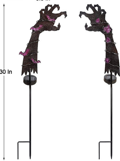 Solar Halloween Yard Decorations, Outdoor LED Solar Powered Ghost Hand Halloween Pathway Lights, Metal Garden Stakes Lawn Yard Ornament, Set of 2 - Outdoor Solar Outlet