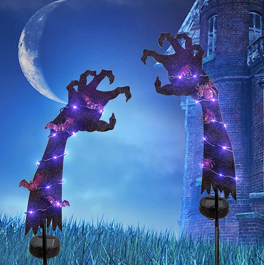 Solar Halloween Yard Decorations, Outdoor LED Solar Powered Ghost Hand Halloween Pathway Lights, Metal Garden Stakes Lawn Yard Ornament, Set of 2 - Outdoor Solar Outlet