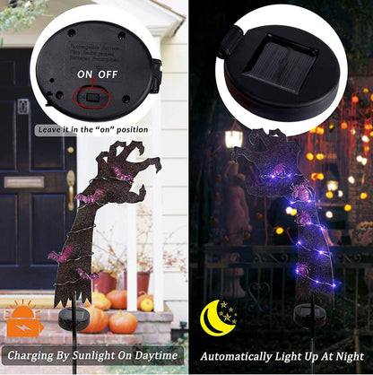 Solar Halloween Yard Decorations, Outdoor LED Solar Powered Ghost Hand Halloween Pathway Lights, Metal Garden Stakes Lawn Yard Ornament, Set of 2 - Outdoor Solar Outlet