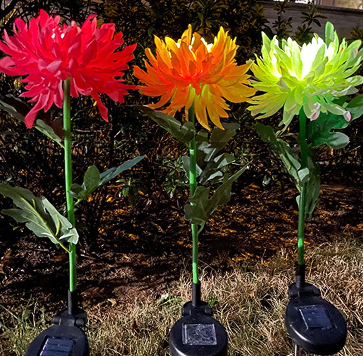 Solar LED Light Artificial Chrysanthemum Flower (3 Pack) - Outdoor Solar Outlet