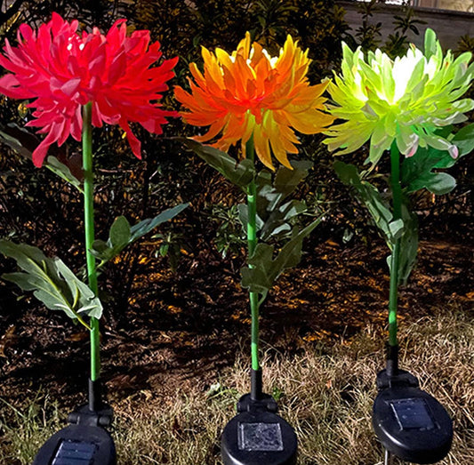 Solar LED Light Artificial Chrysanthemum Flower (3 Pack) - Outdoor Solar Outlet
