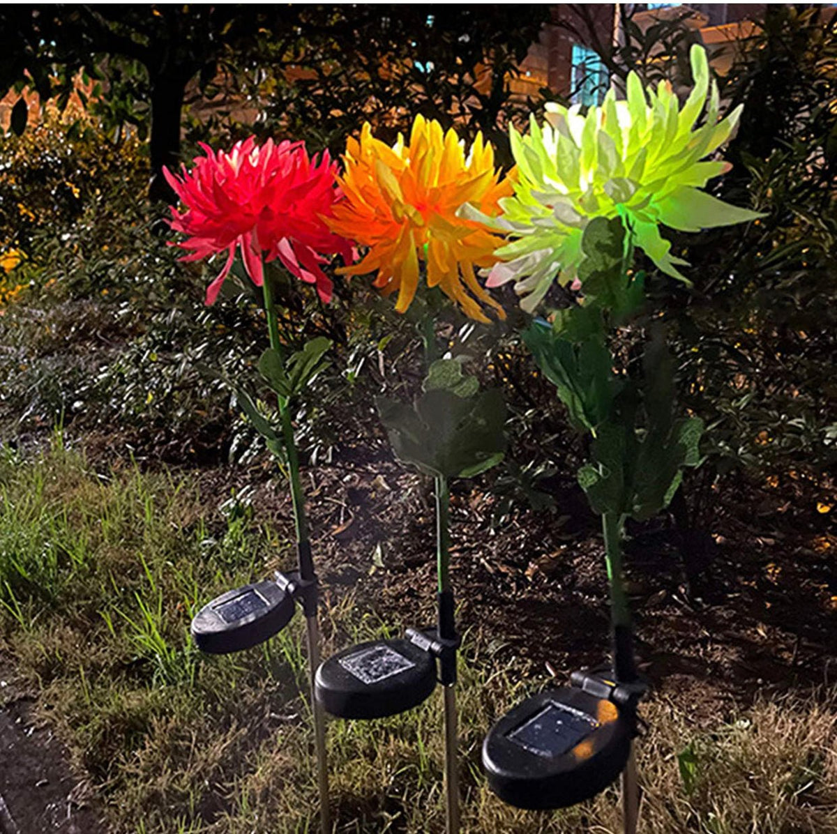 Solar LED Light Artificial Chrysanthemum Flower (3 Pack) - Outdoor Solar Outlet