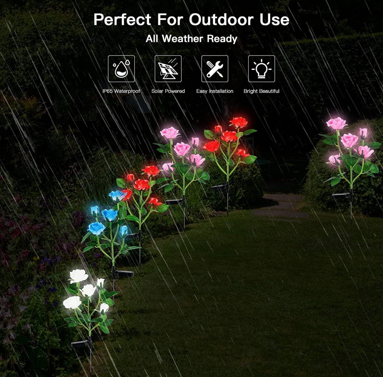 Solar LED Rose Flower Light (2 Pack) - Outdoor Solar Outlet