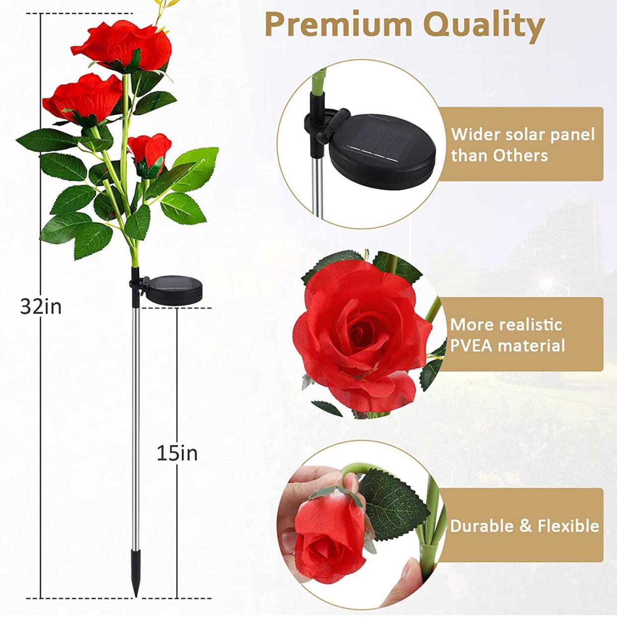 Solar LED Rose Flower Light (2 Pack) - Outdoor Solar Outlet