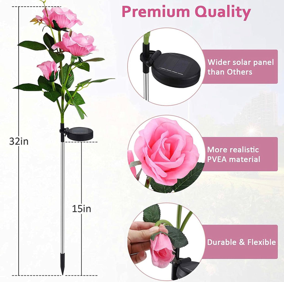 Solar LED Rose Flower Light (2 Pack) - Outdoor Solar Outlet