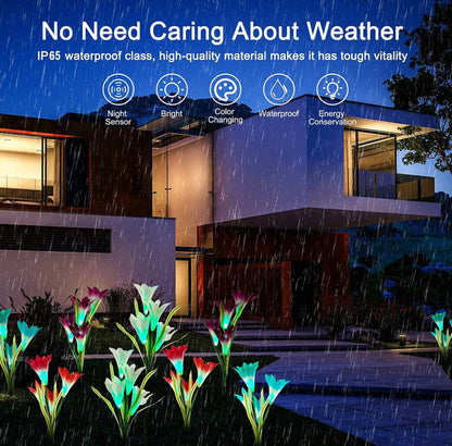 Solar Lily Flower Lights (Pack of 4 = 16 Flowers) - Outdoor Solar Outlet