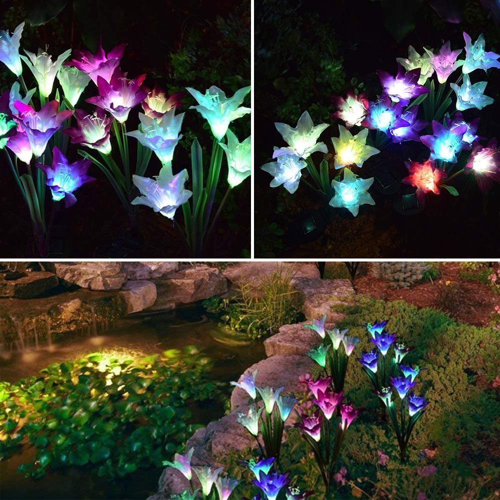 Solar Lily Flower Lights (Pack of 4 = 16 Flowers) - Outdoor Solar Outlet