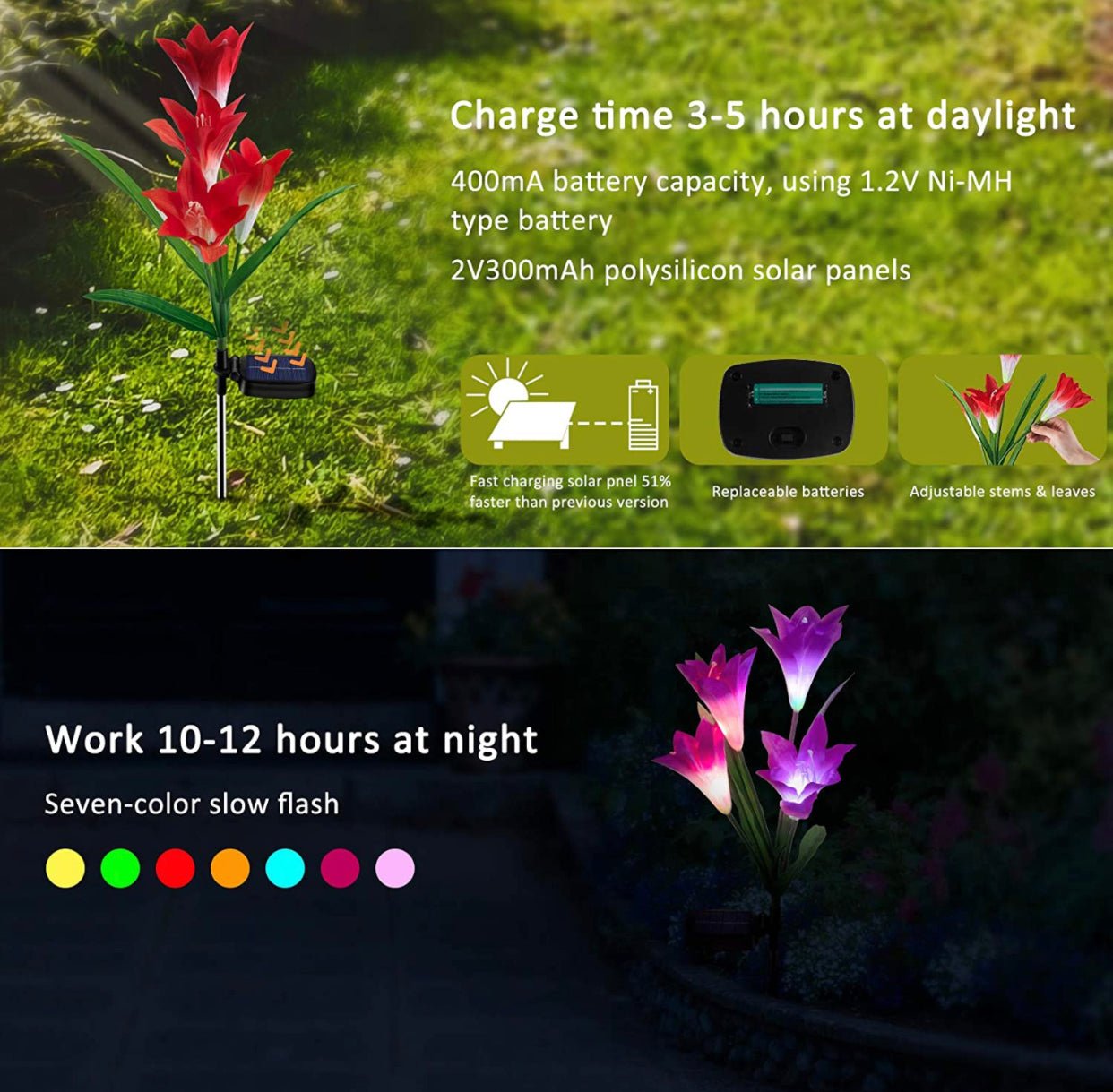 Solar Lily Flower Lights (Pack of 4 = 16 Flowers) - Outdoor Solar Outlet