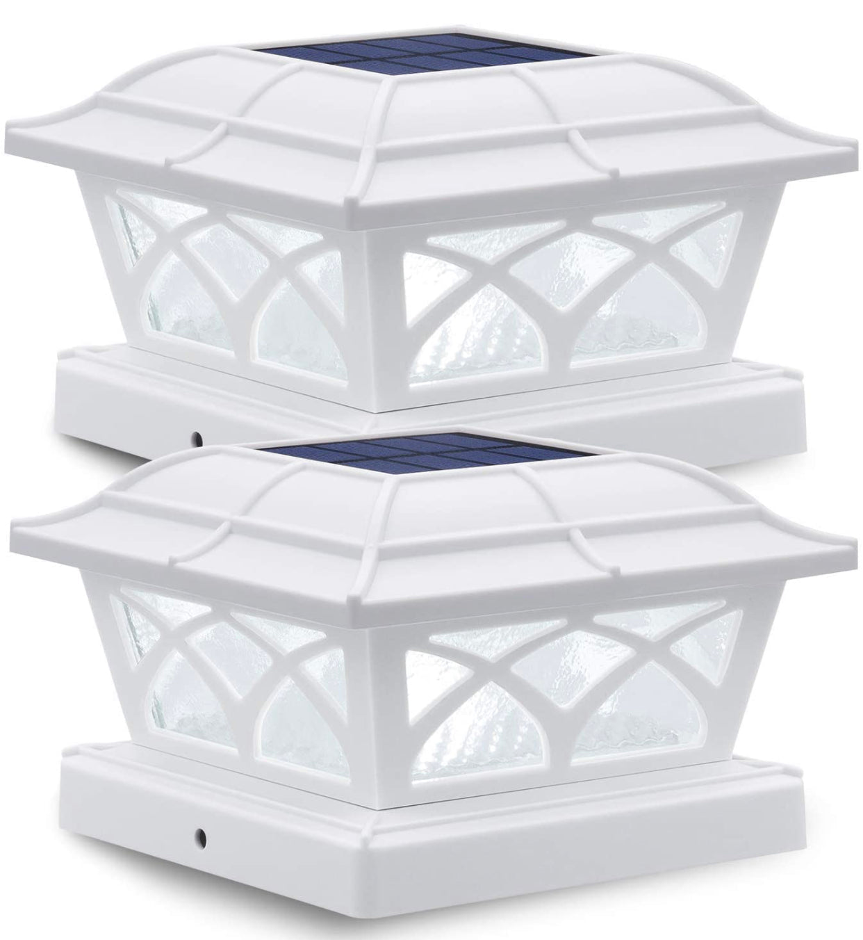 Solar Post Cap Lights Outdoor Glass 2 Modes 8 LEDs for 4x4 5x5 6x6 Posts Fence Deck Patio Decoration Warm White/Cool White (2 Pack) - Outdoor Solar Outlet
