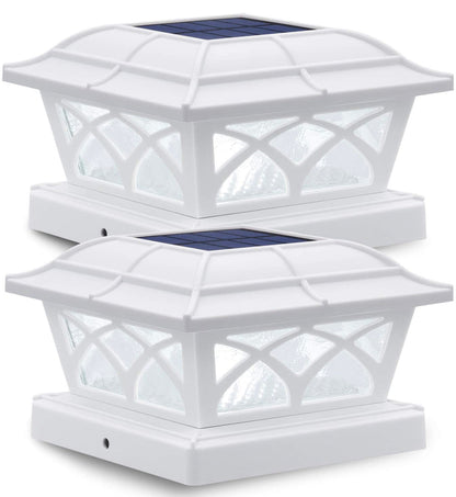 Solar Post Cap Lights Outdoor Glass 2 Modes 8 LEDs for 4x4 5x5 6x6 Posts Fence Deck Patio Decoration Warm White/Cool White (2 Pack) - Outdoor Solar Outlet