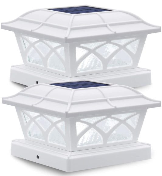Solar Post Cap Lights Outdoor Glass 2 Modes 8 LEDs for 4x4 5x5 6x6 Posts Fence Deck Patio Decoration Warm White/Cool White (2 Pack) - Outdoor Solar Outlet