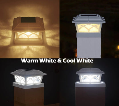 Solar Post Cap Lights Outdoor Glass 2 Modes 8 LEDs for 4x4 5x5 6x6 Posts Fence Deck Patio Decoration Warm White/Cool White (2 Pack) - Outdoor Solar Outlet