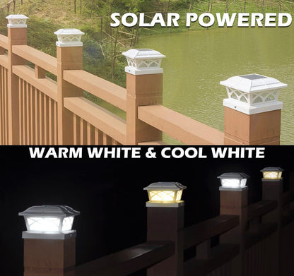 Solar Post Cap Lights Outdoor Glass 2 Modes 8 LEDs for 4x4 5x5 6x6 Posts Fence Deck Patio Decoration Warm White/Cool White (2 Pack) - Outdoor Solar Outlet