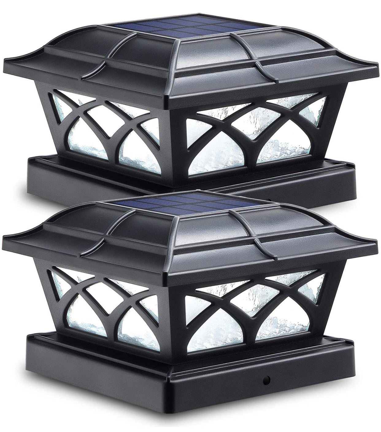 Solar Post Cap Lights Outdoor Glass 2 Modes 8 LEDs for 4x4 5x5 6x6 Posts Fence Deck Patio Decoration Warm White/Cool White (2 Pack) - Outdoor Solar Outlet
