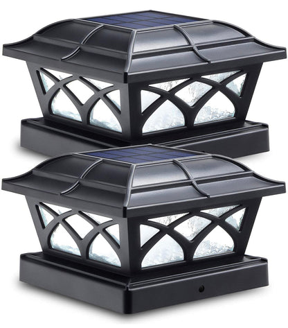 Solar Post Cap Lights Outdoor Glass 2 Modes 8 LEDs for 4x4 5x5 6x6 Posts Fence Deck Patio Decoration Warm White/Cool White (2 Pack) - Outdoor Solar Outlet
