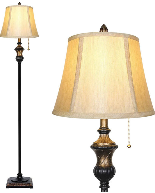 Surfhia - Free Standing Elegant Floor Lamp - Bell Shape Fabric Shade - LED Bulb Included - Bronze - Outdoor Solar Outlet