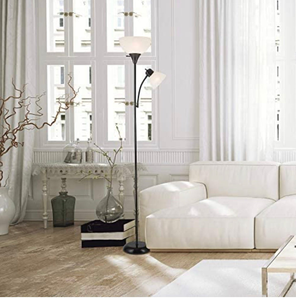 Torchiere Floor Lamp – High Brightness Torchiere Floor Lamp with 2 Reading Lights Lamps with Efficient LED - Outdoor Solar Outlet