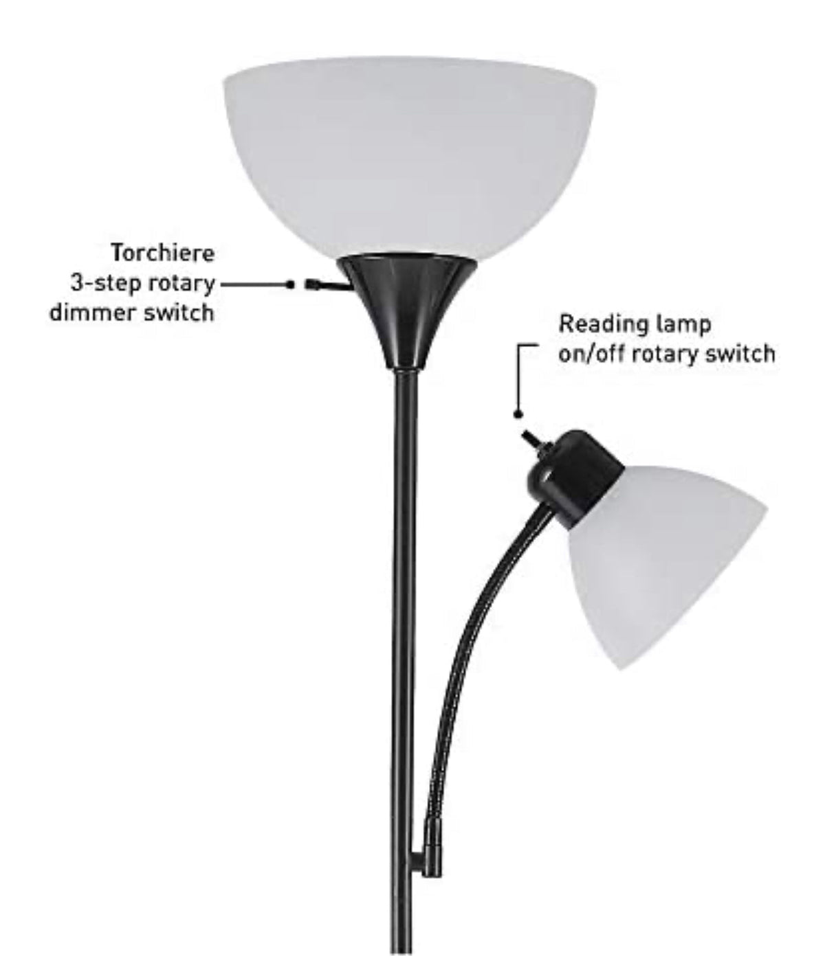 Torchiere Floor Lamp – High Brightness Torchiere Floor Lamp with 2 Reading Lights Lamps with Efficient LED - Outdoor Solar Outlet