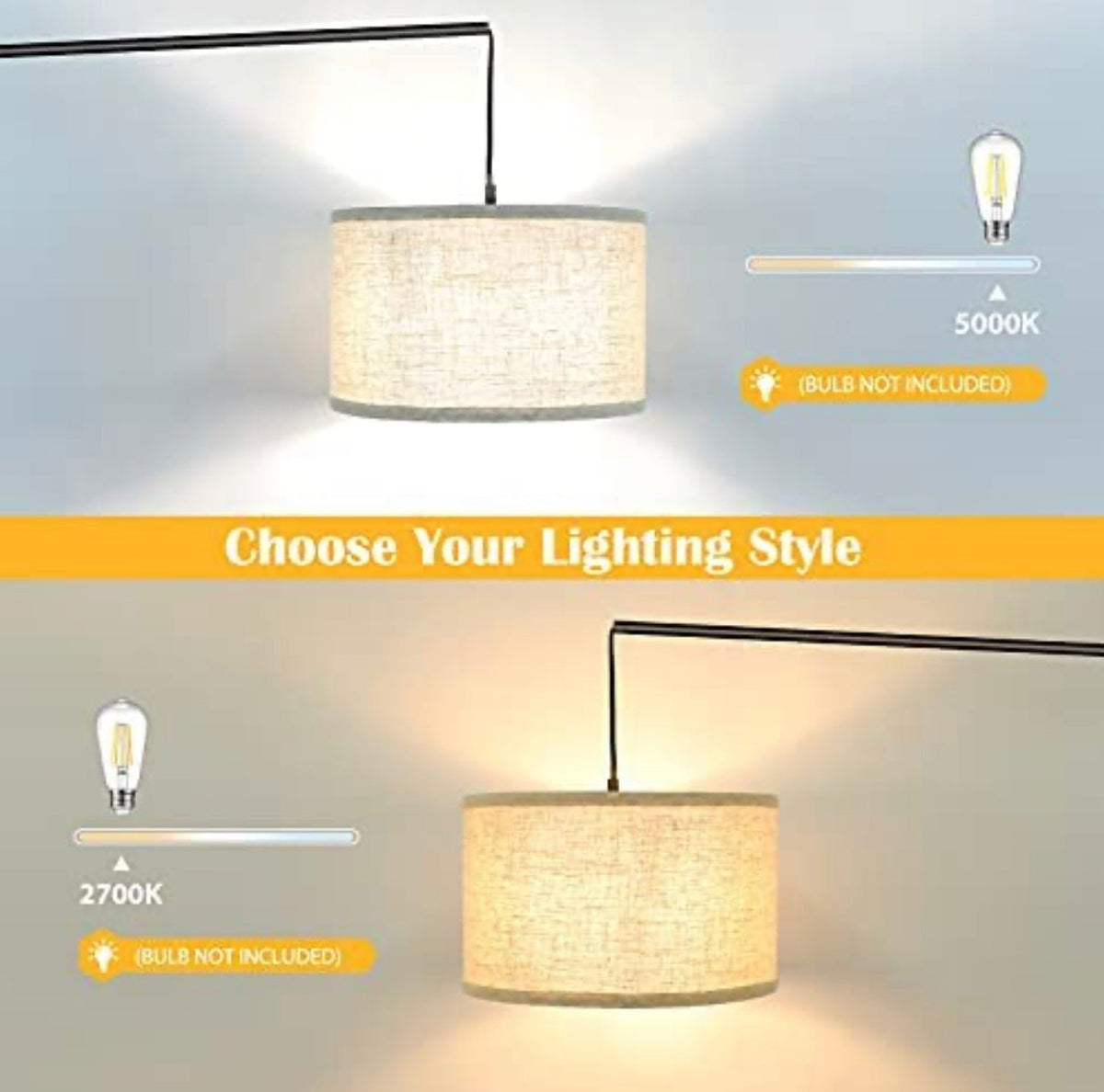 TubUSA- Arc Floor Lamp Hang - Large - with LED Bulb - Outdoor Solar Outlet