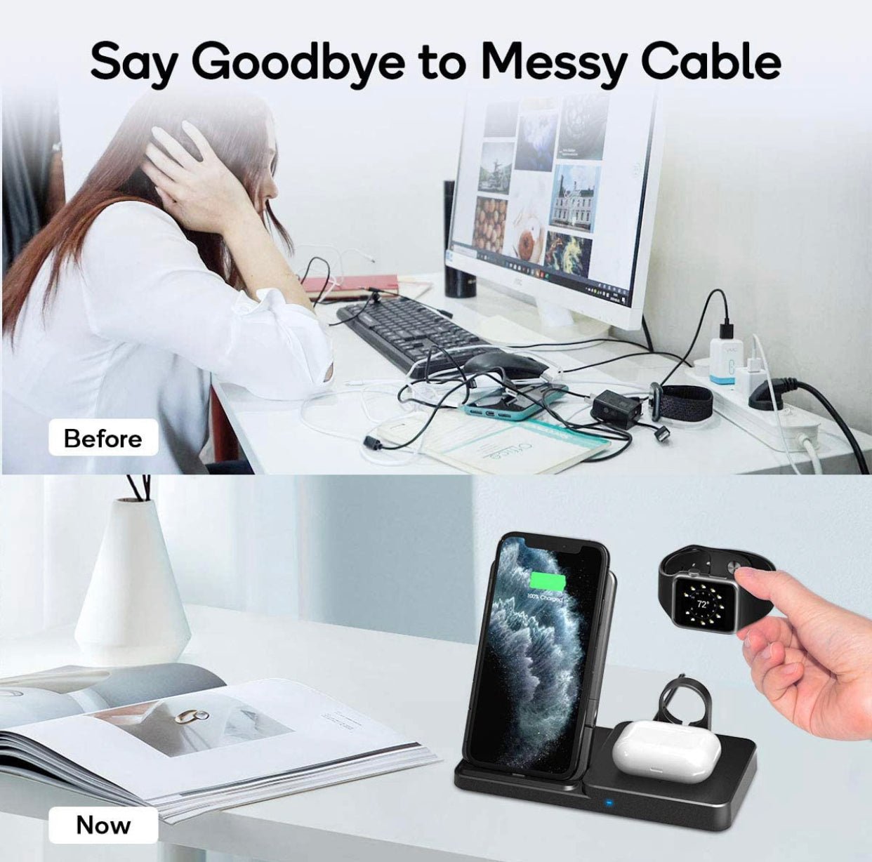 Wireless Charger, Qi-Certified Fast Wireless Charging Station for AirPods/Apple Watch Series/iPhone - Outdoor Solar Outlet